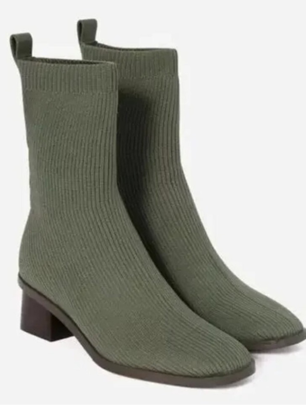Everlane Olive green Knit high Ankle Booties with Block Heel 5